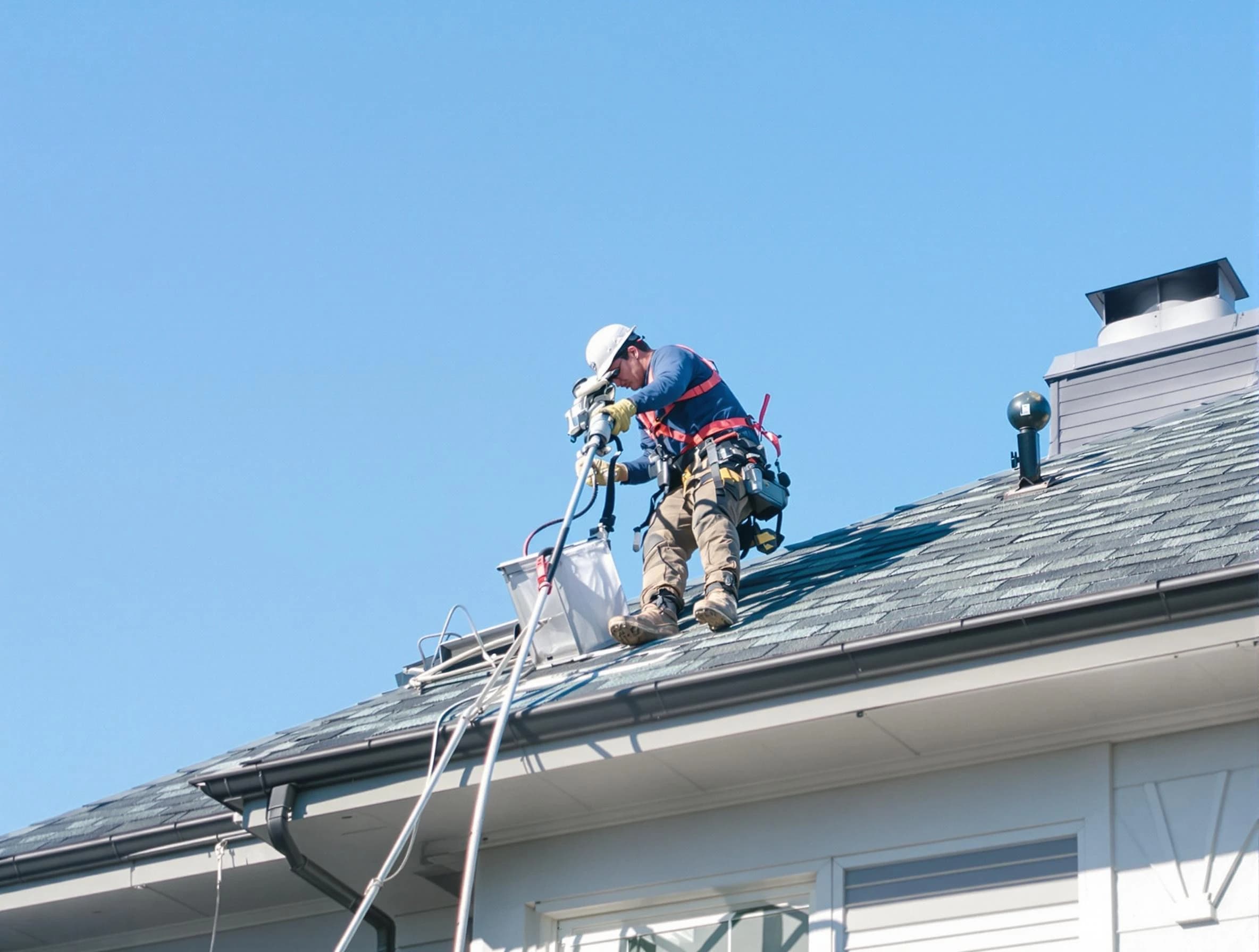 Jefferson Hills Dryer Vent Cleaning certified technician cleaning a roof-mounted dryer vent system in Jefferson Hills