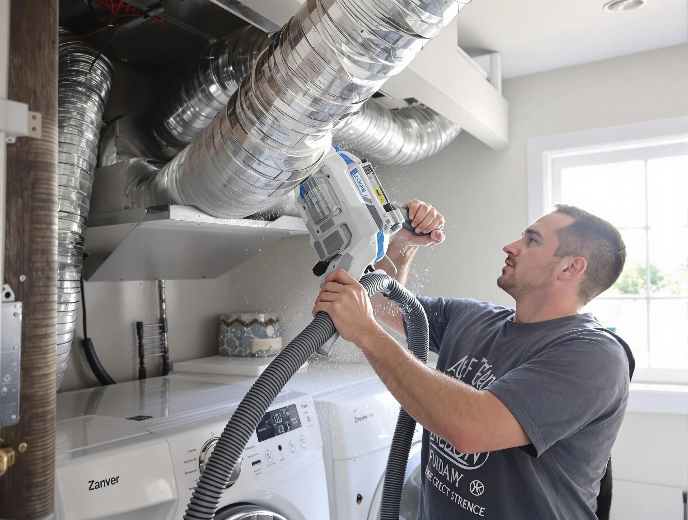 Jefferson Hills Dryer Vent Cleaning specialist cleaning deep within a dryer vent duct system in Jefferson Hills