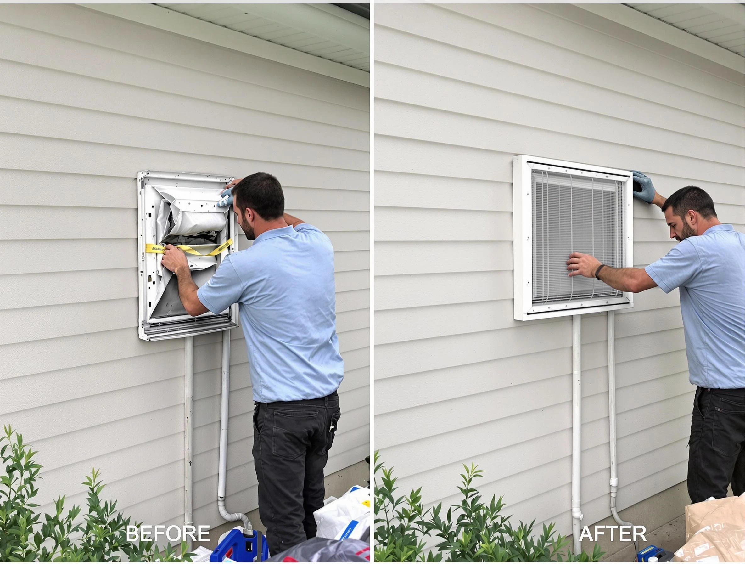Jefferson Hills Dryer Vent Cleaning technician installing high-quality dryer vent cover at a residential property in Jefferson Hills